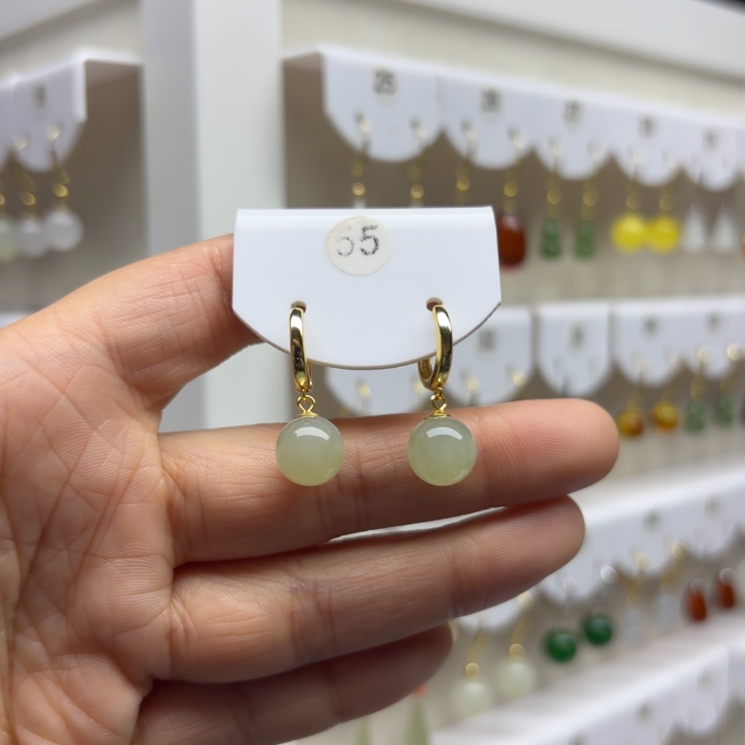 和田玉银S925镶嵌耳饰