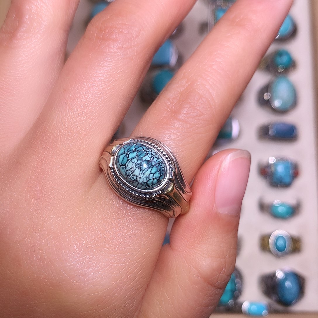 ་***然绿松石银S925镶嵌戒指