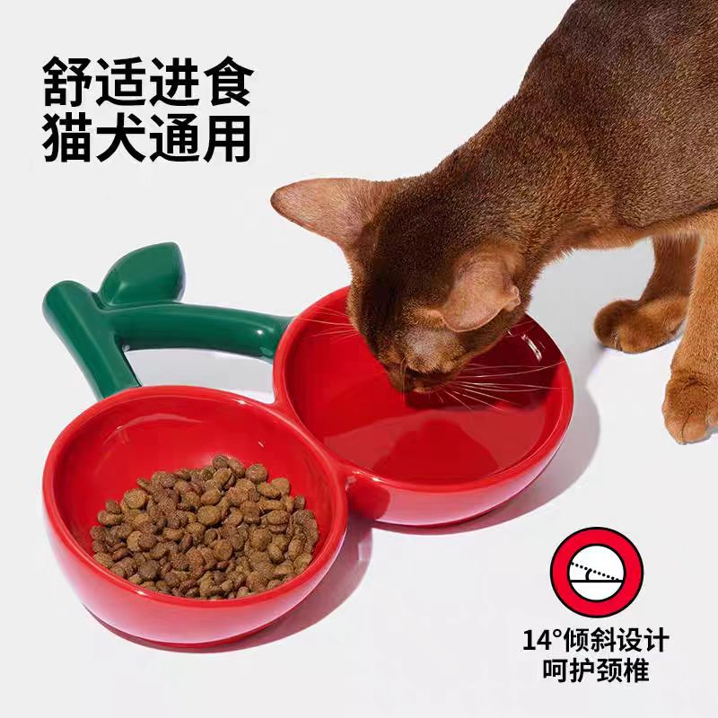 未卡碗水果派对系列宠物陶瓷碗护颈椎斜口防打翻喂食碗猫用犬用