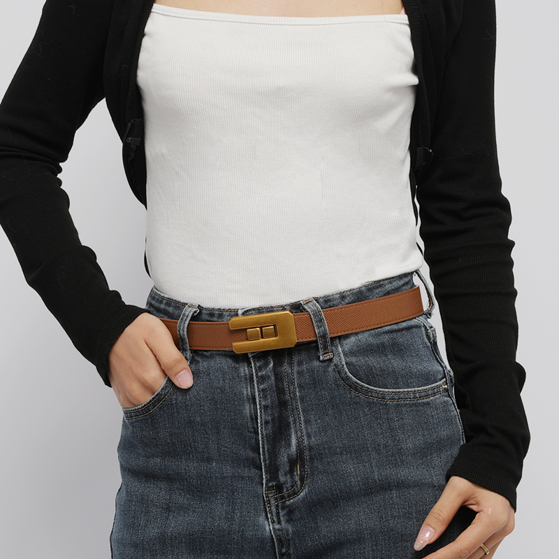 官方正品古格缇女士皮带无带尾免打孔对插扣复古百搭连衣裙裤腰带