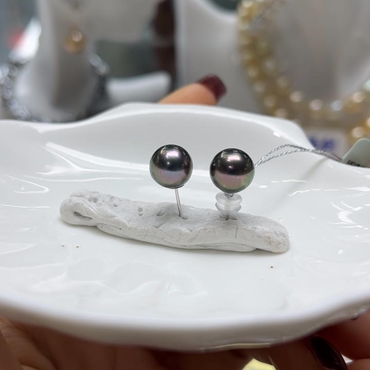 海水珍珠耳饰18K金镶嵌9-10mm