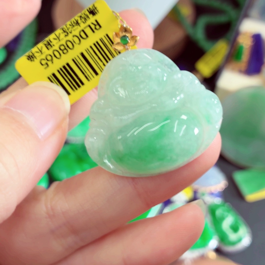 翡翠18K金镶嵌吊坠(不含链)