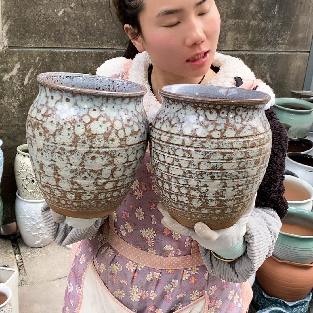 紫砂花盆瑕疵口17高21