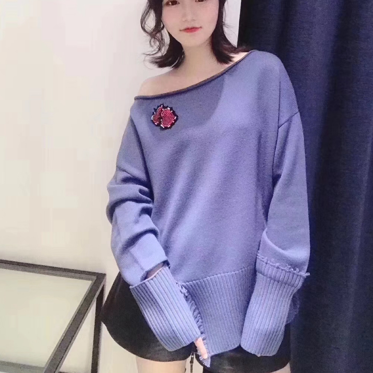 limil/丽米儿蓝色不规则毛衫LC412855