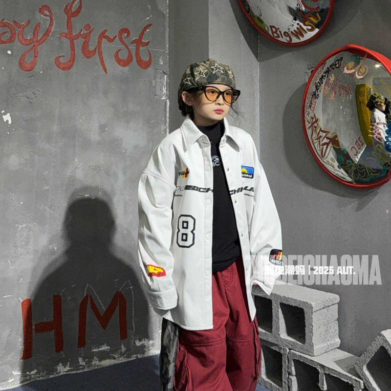 街头潮酷一体绒衬衫中大童