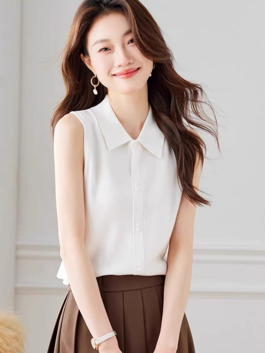 G222设计款百搭新款无袖针织polo翻领内搭打底背心