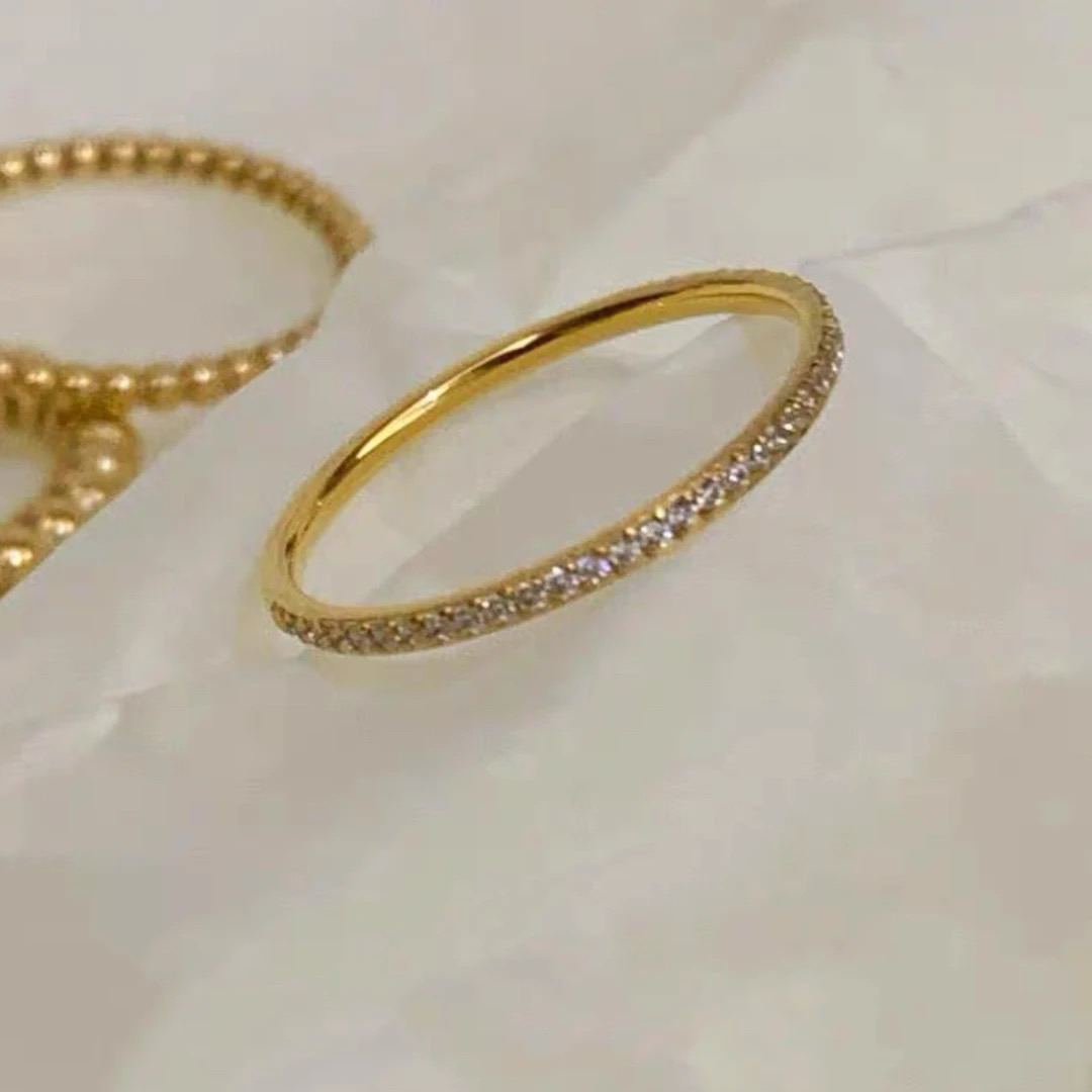 钛钢戒指 洗手不用摘戒指女精致极简素圈轻奢高级感半排钻细指环