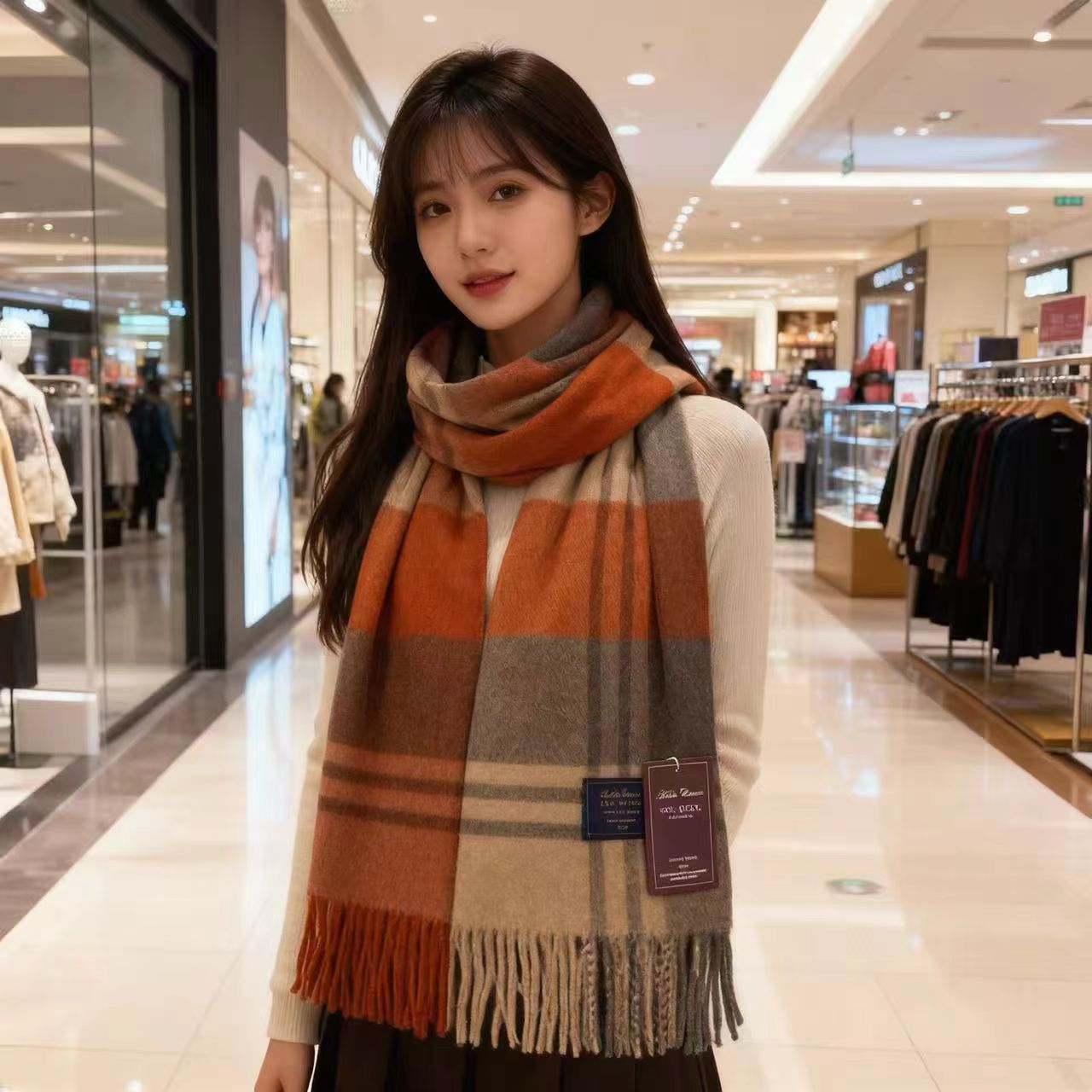 经典英伦风格子羊毛围巾女百搭保暖围脖180*30