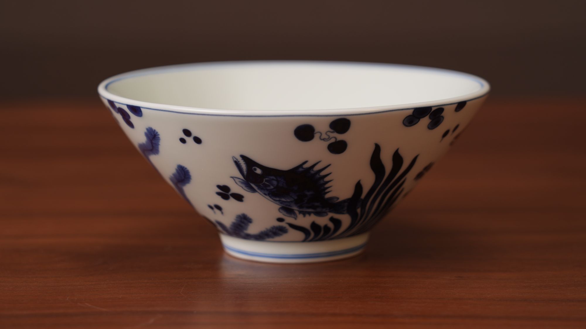 景德镇五花马鱼藻纹5.5寸斗笠碗釉下彩小碗青花瓷饭碗仿古釉陶瓷