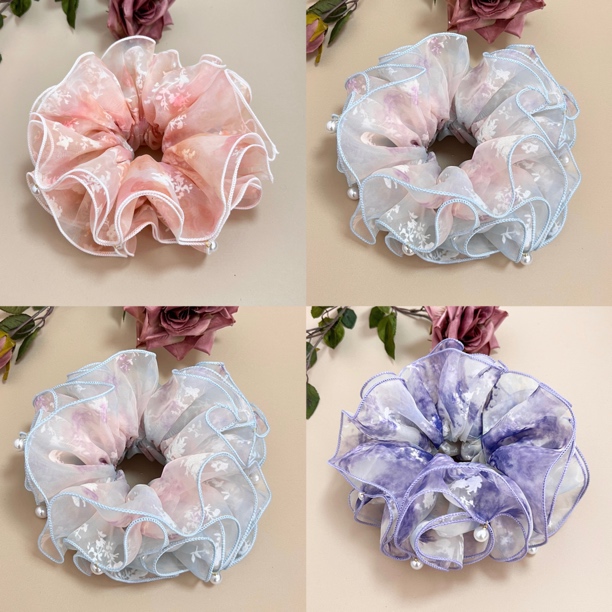 布艺发饰  烧花绣球花多层发圈