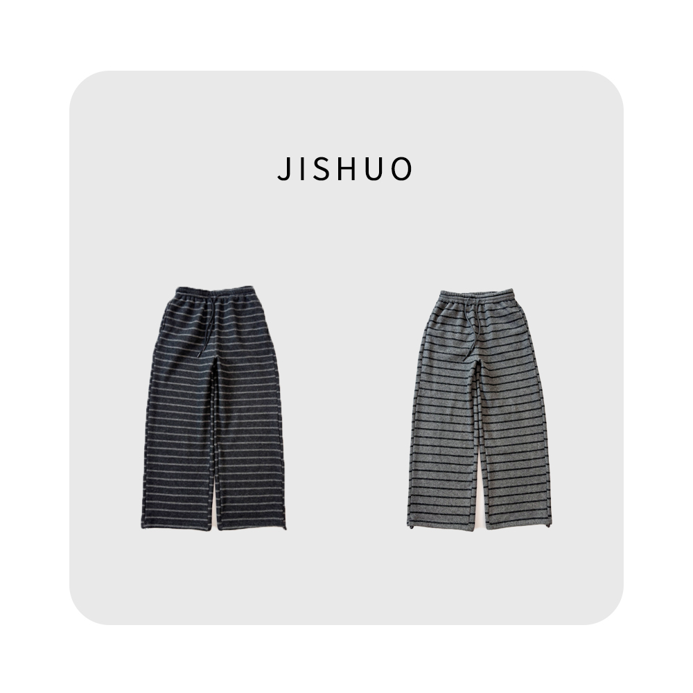 秋冬条纹卫裤加绒加厚休闲裤时尚保暖松紧腰设计绒面长裤