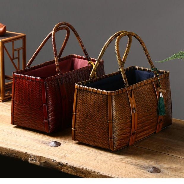 手工日式竹编包手提包女竹包茶道手拎包长方形禅意便携茶具收纳包