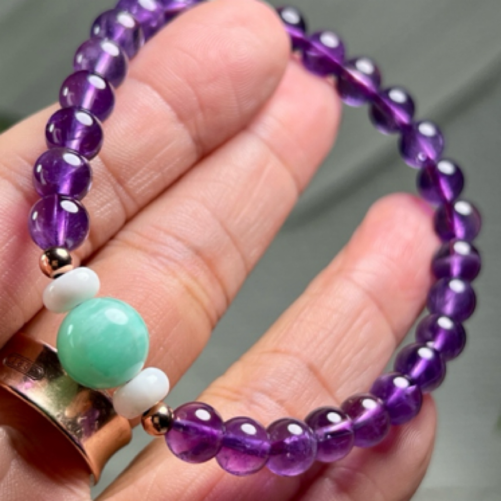 天然紫水晶天河石手串6.65mm天河石配珠