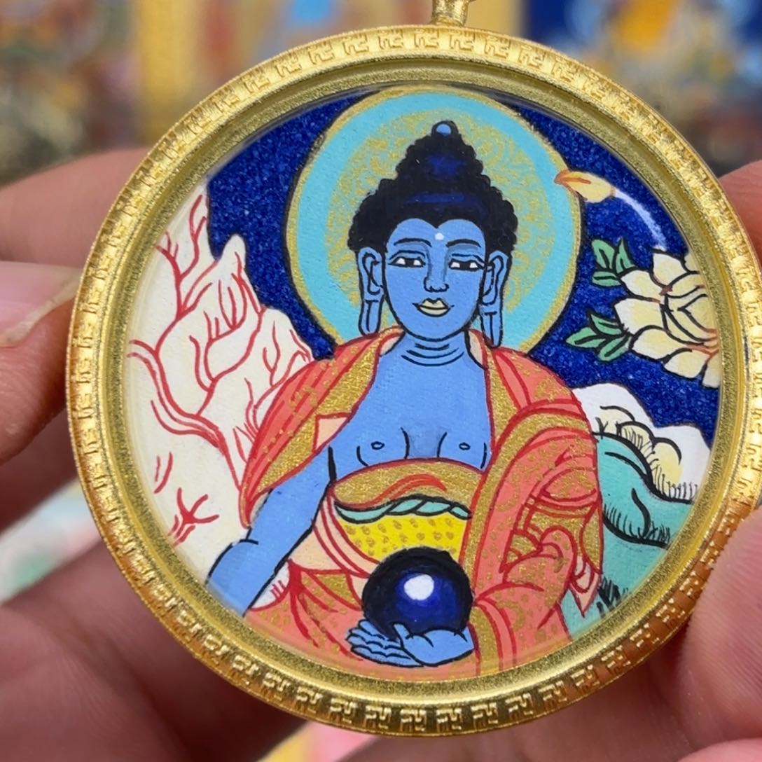 吊坠纯手绘唐卡 药师