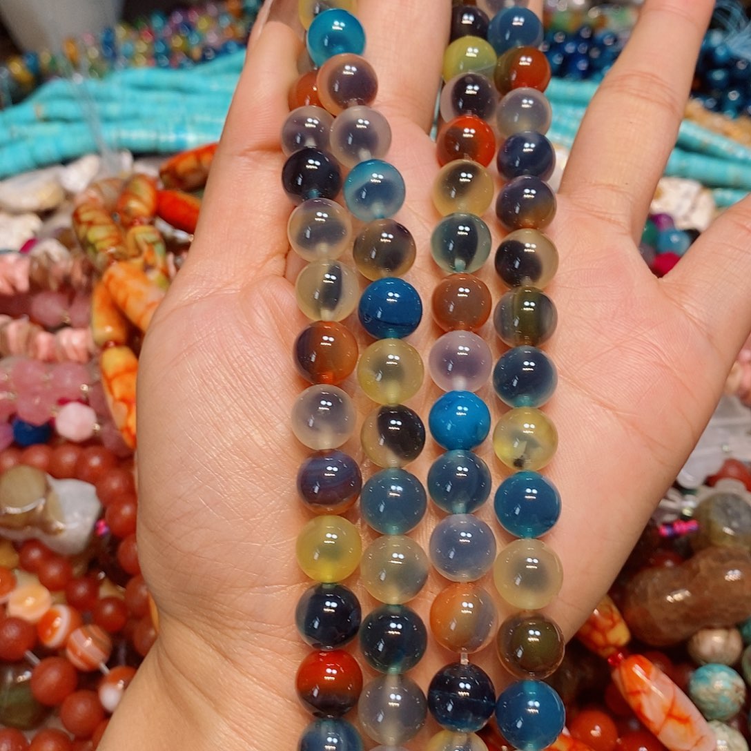 玛瑙/玉髓散珠10mm多宝溏心玛瑙一条
