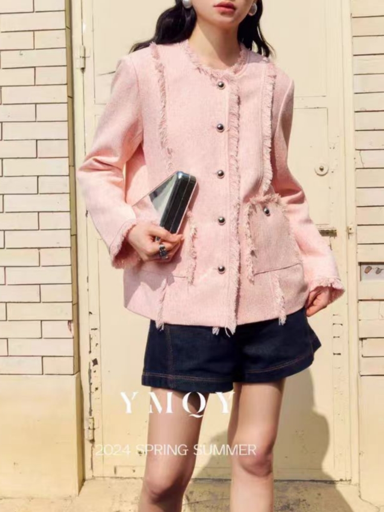 【济州岛】YMQY 粉色流苏西装外套X71023