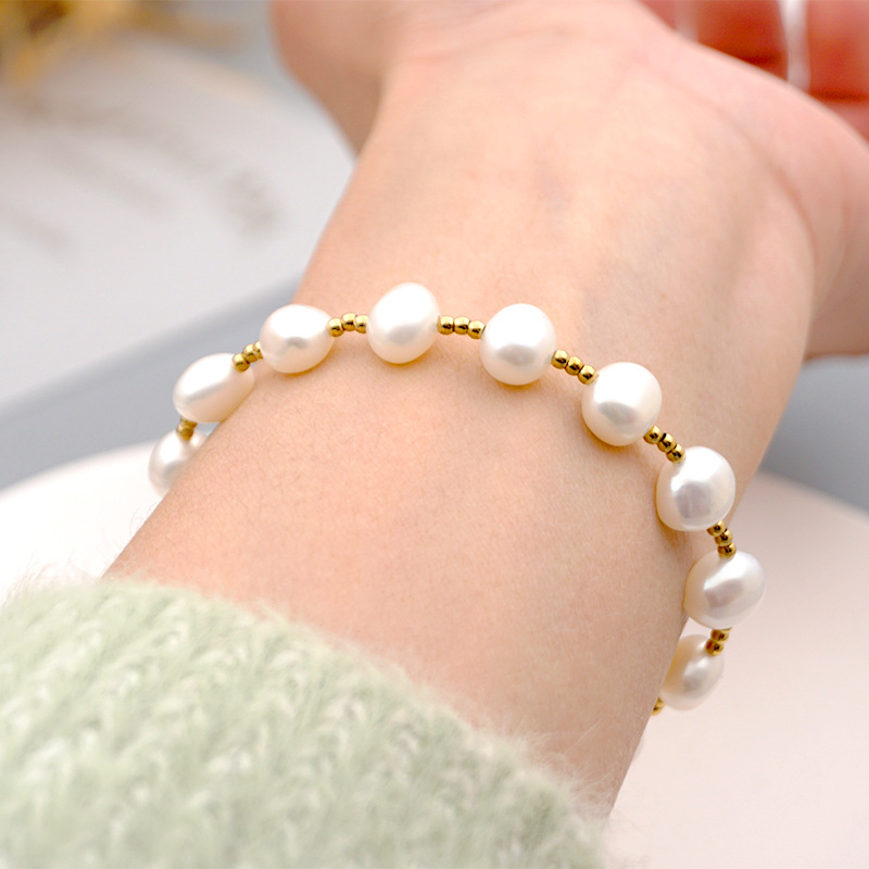 【618特惠】6-7mm淡水珍珠巴洛克手串精致百搭白色轻奢