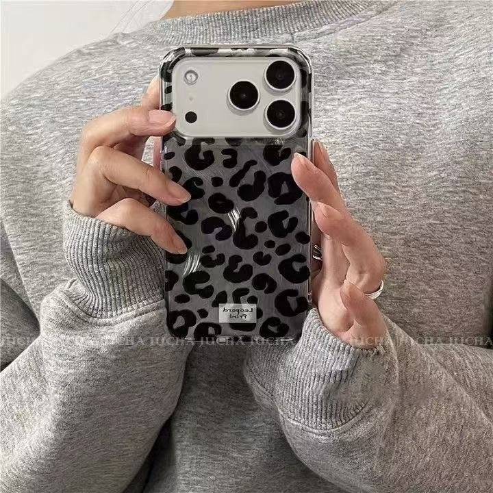 辣妹豹纹适用iPhone17pro手机壳高级感苹果全系防摔黑色大孔羽纱