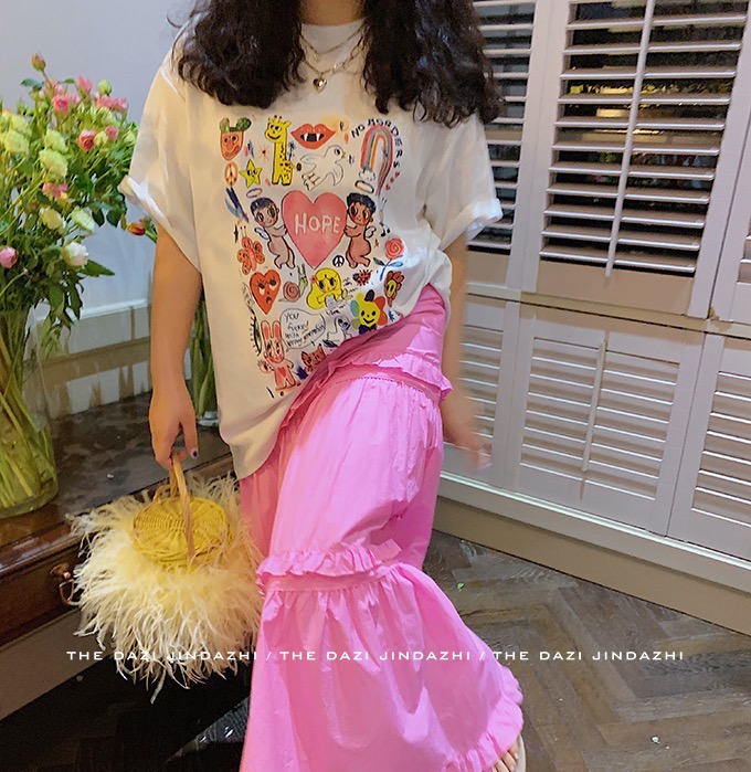 （希望hope）韩系印花短袖t恤女夏季2025年新款白色打底衫上衣C471