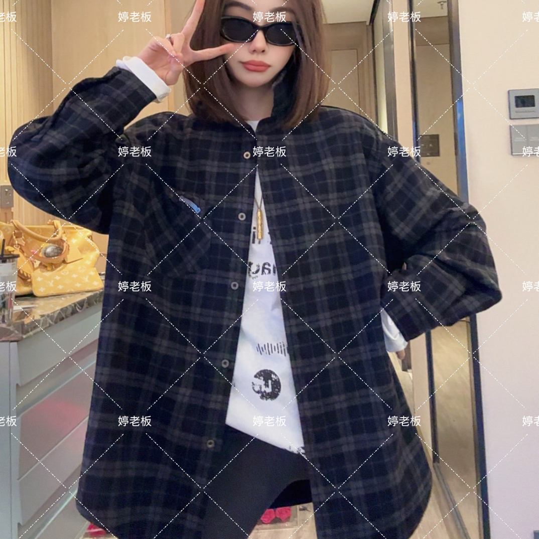 『婷老板』新款、口袋小标百搭格子衬衫719-56