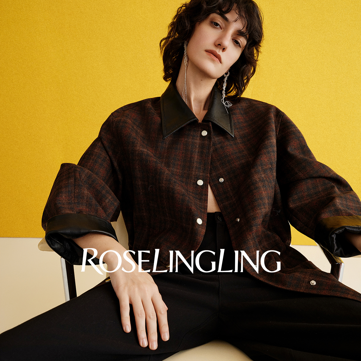 ROSELINGLING农场美学【巴恩风】进口色织格纹翻领夹克外套