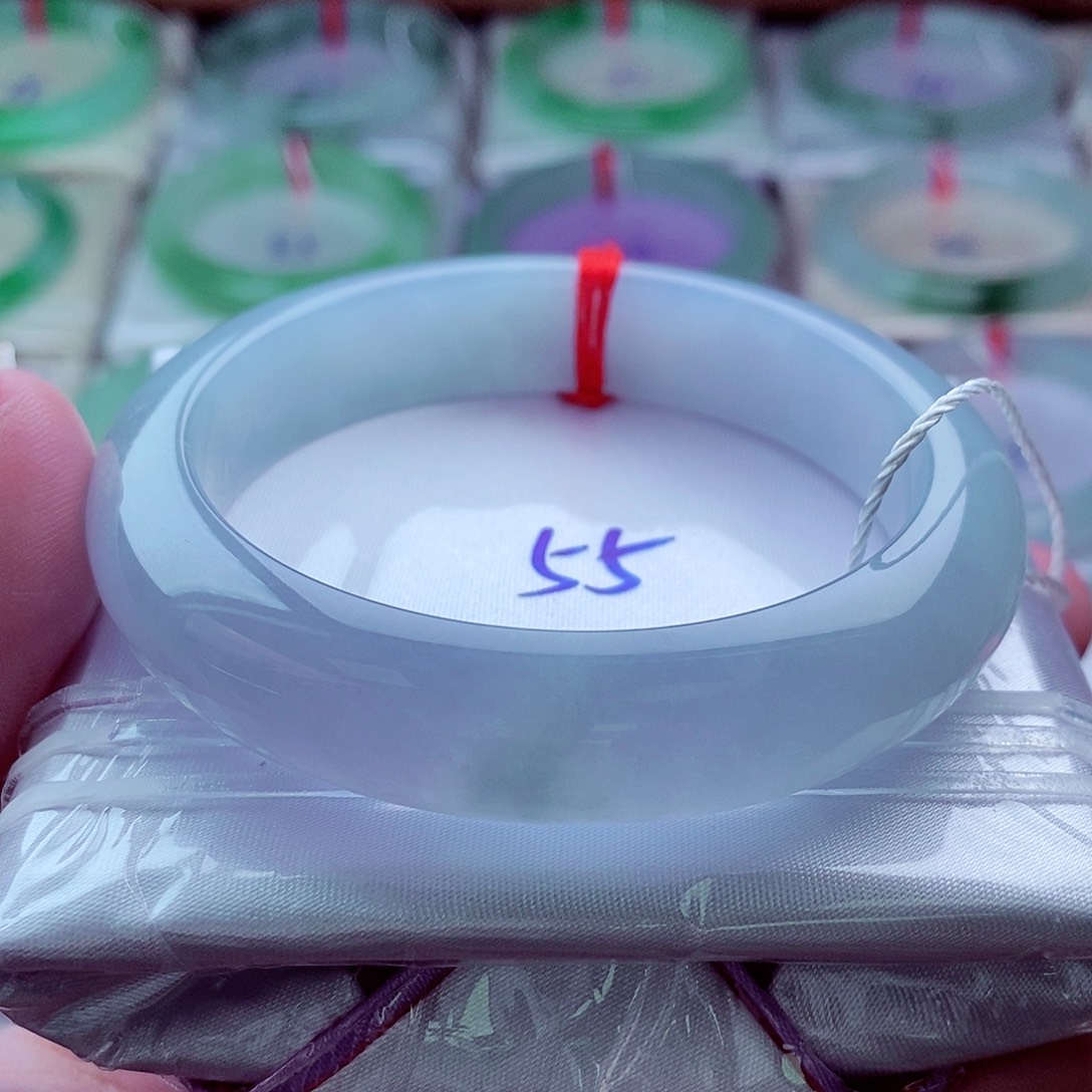 翡翠未镶嵌手镯641紫罗兰冰透冰胶起光高贵气质