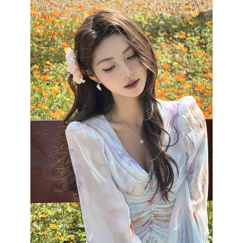 【Qian倩-花影】重磅100桑蚕丝连衣裙HFQY25009