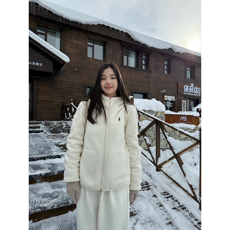 YOKLASS少女家【清清】米白色厚款摇粒绒连帽保暖外套 W28096S44