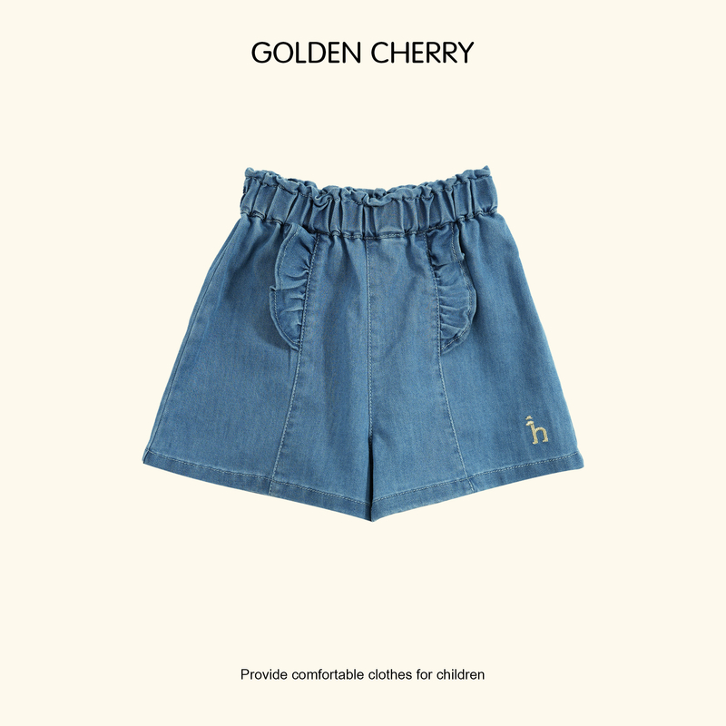 【金樱桃Golden cherry】小童木耳边h小标百搭牛仔短裤285122