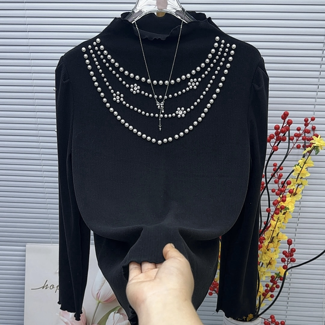 2025新款33377磨毛百搭显瘦气质洋气钉珠大码女装