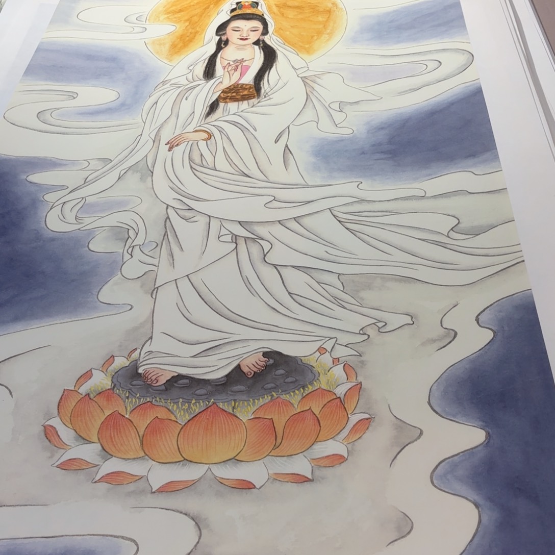 国画白衣观音工笔手绘作品