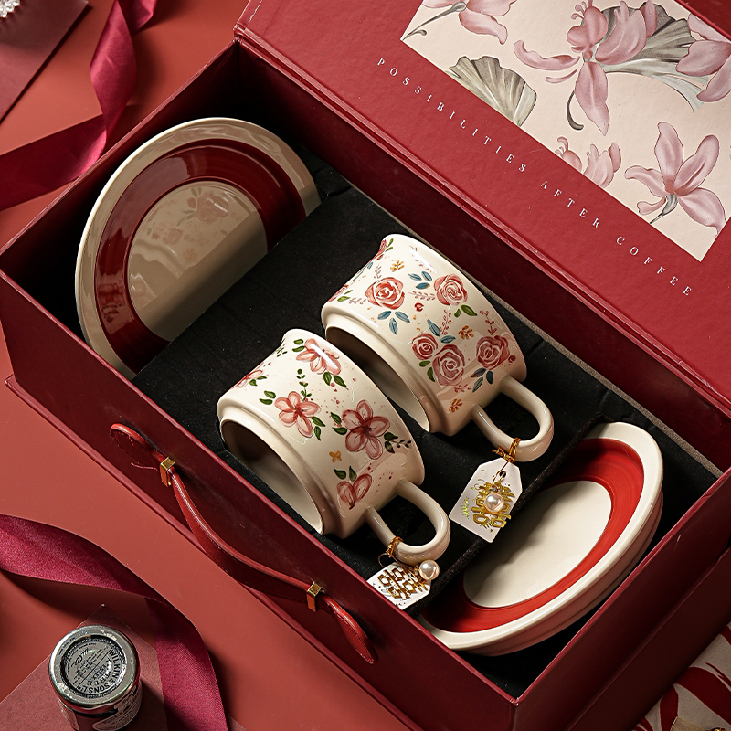 复古特别好看咖啡杯陶瓷咖啡杯子高档精致礼盒新婚礼物送新娘套装