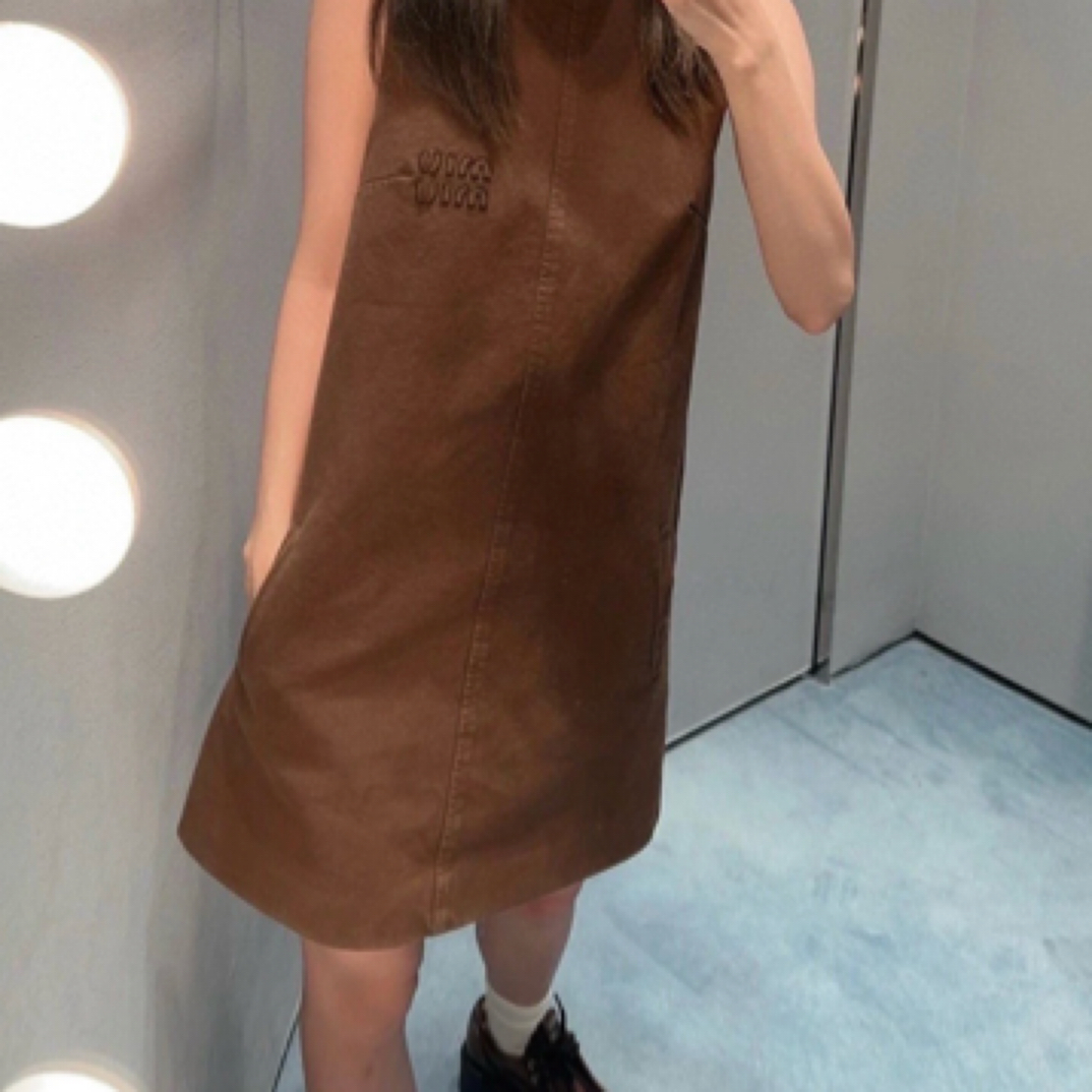 99新 MIU MIU/缪缪 24ss新款焦糖色字母logo连衣裙/36码/33048