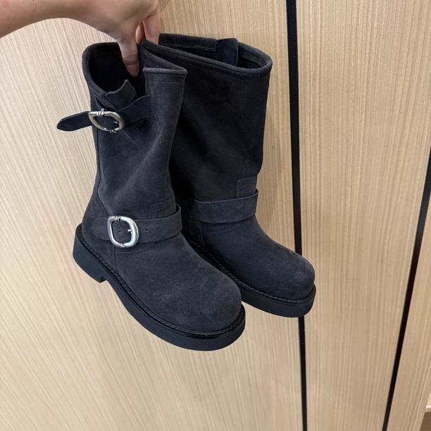 AMOAF新款复古金属扣擦色机车堆堆短靴AF556C