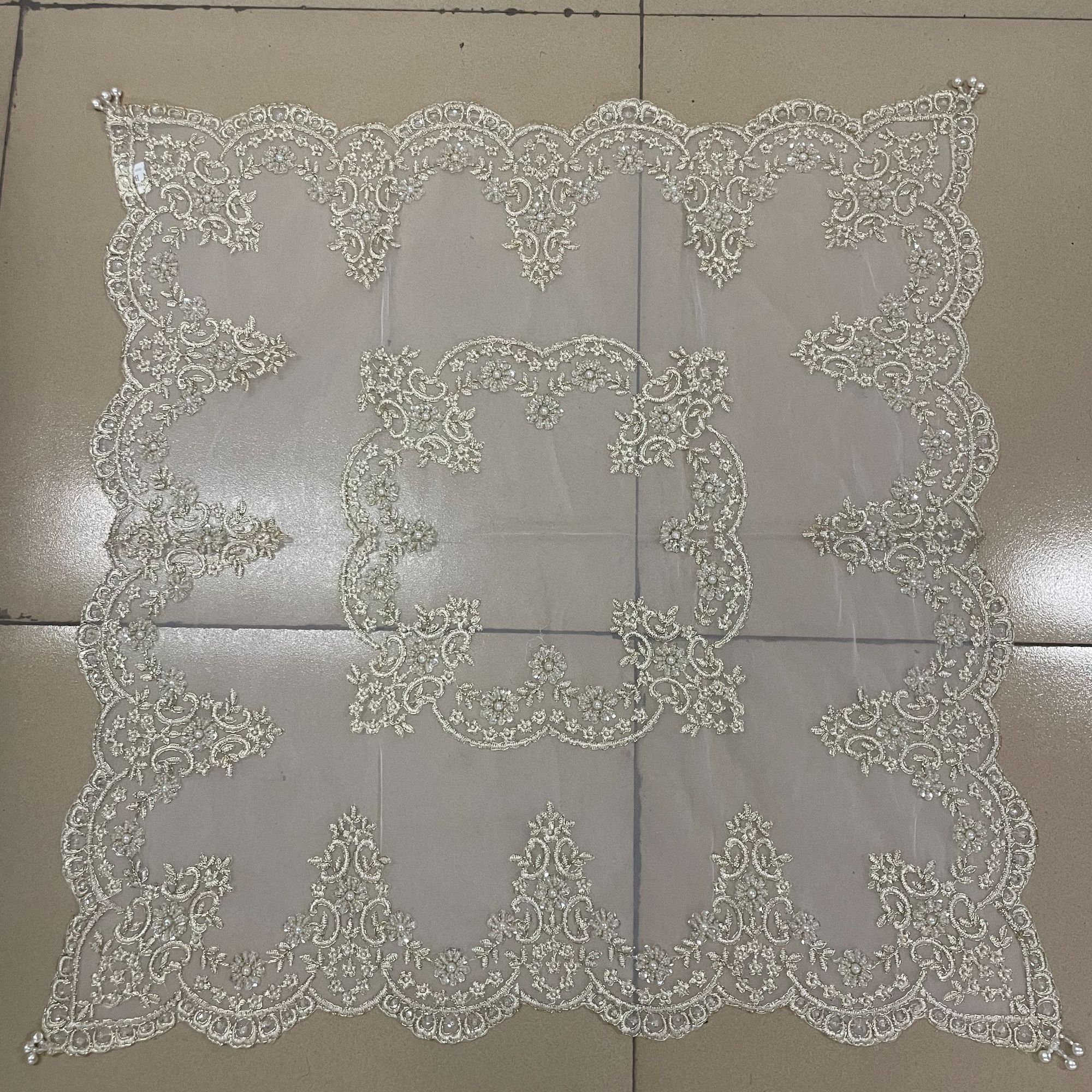 欧式蕾丝钉珠串珠刺绣防尘盖巾80*80