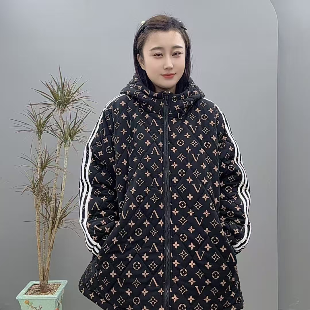 中长款大码女装3066印花常规宽松型棉服棉衣连帽冬季百搭韩版