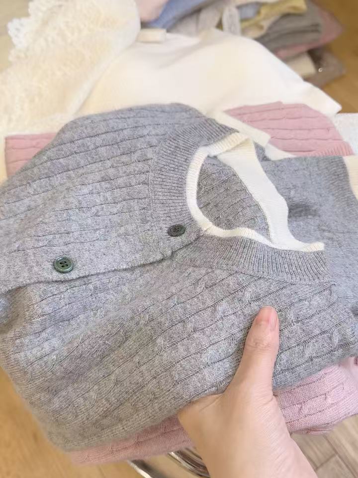 七言家 韩系灰假两件开衫毛衣