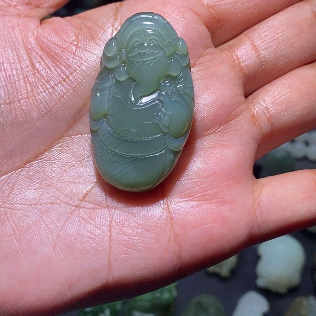 和田玉未镶嵌鸭蛋青财神