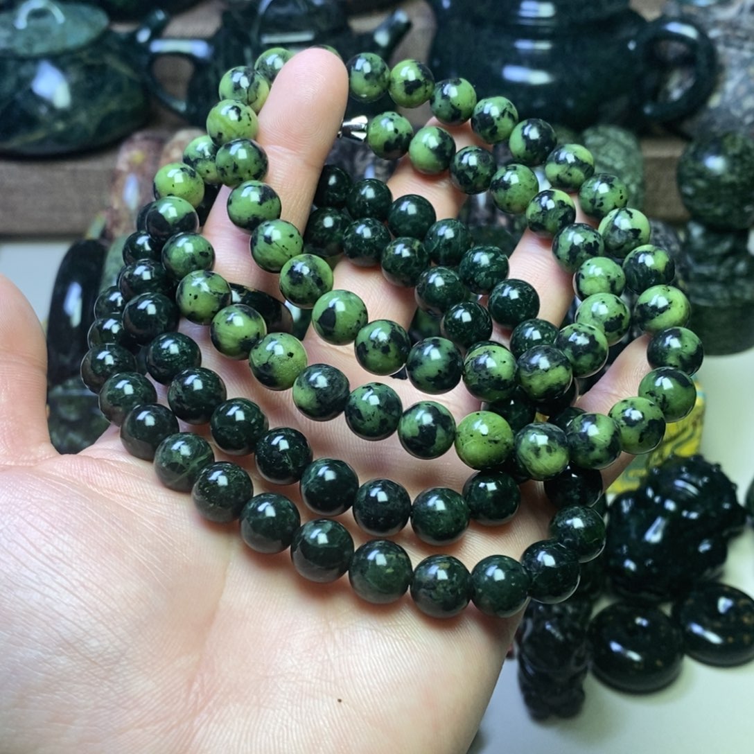 蛇纹石玉手链未镶嵌拍一发一