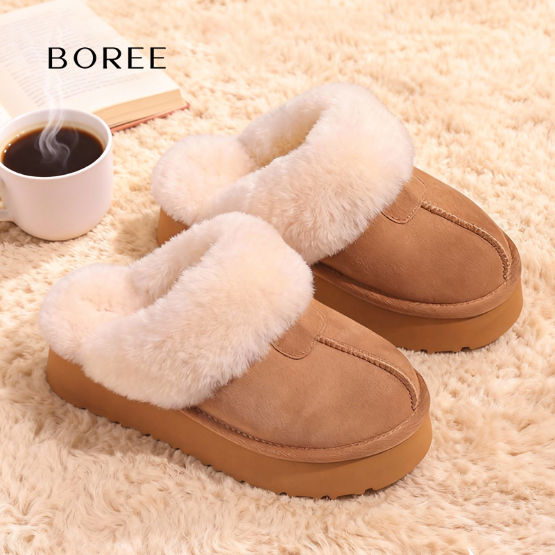 羊皮毛一体雪地靴半拖厚底防滑棉鞋女秋冬外穿包头拖鞋加绒毛毛鞋