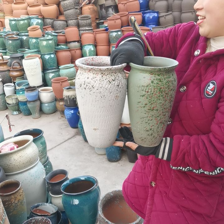 红陶口14高25瑕疵两个盆子