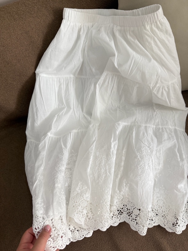 【百百棉裙子】 100%棉 花边半身裙 伞裙 裙长74cm