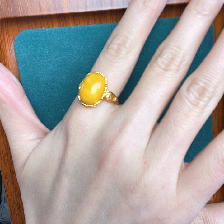 蜜蜡戒指银S925镶嵌戒指