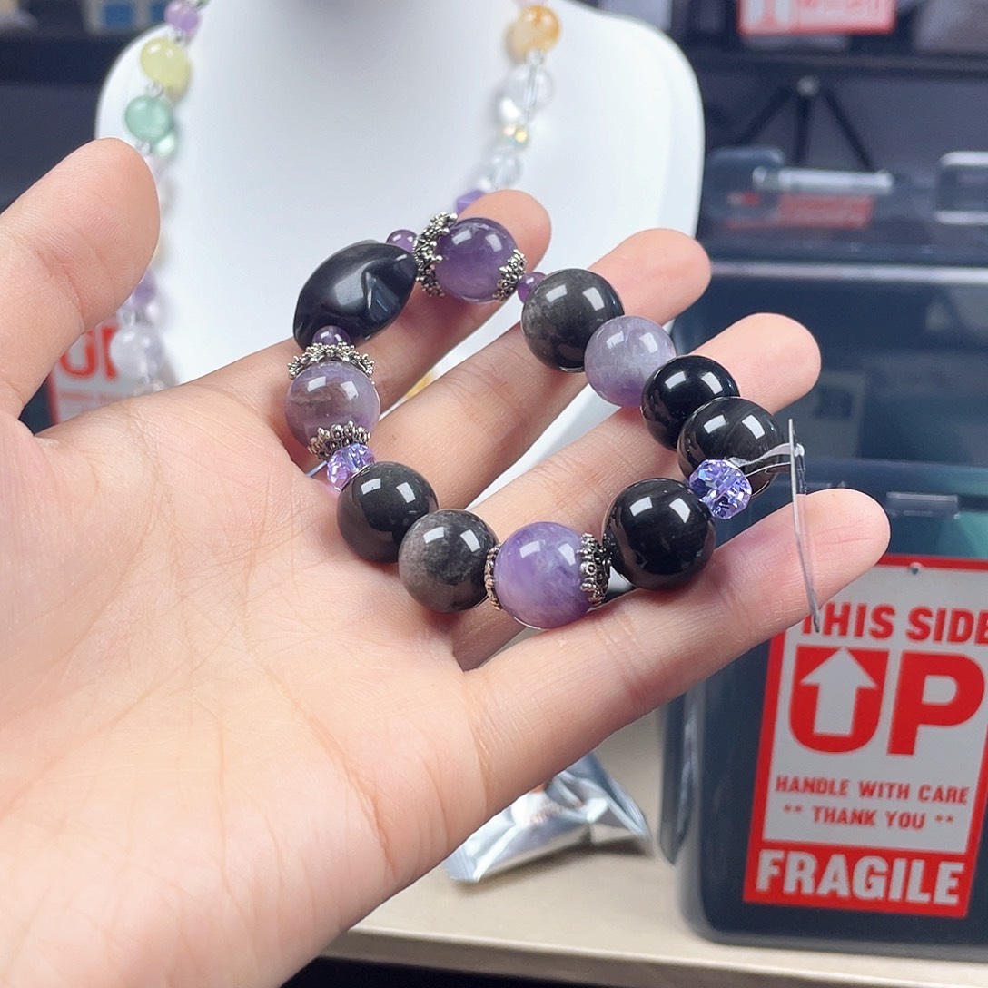 手链银S925镶嵌烟晶