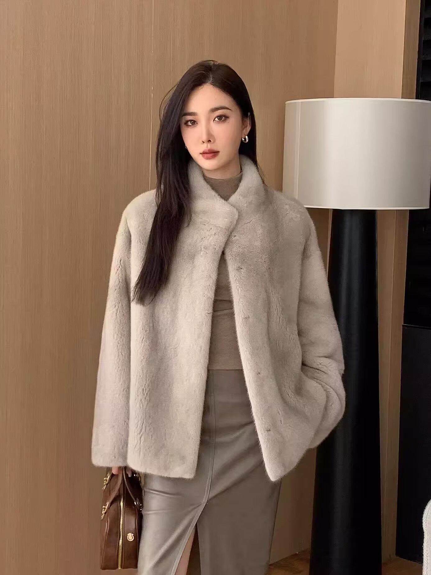 【老板严选】进口天鹅绒整貂貂皮大衣女气质立领水貂皮草外套冬新款