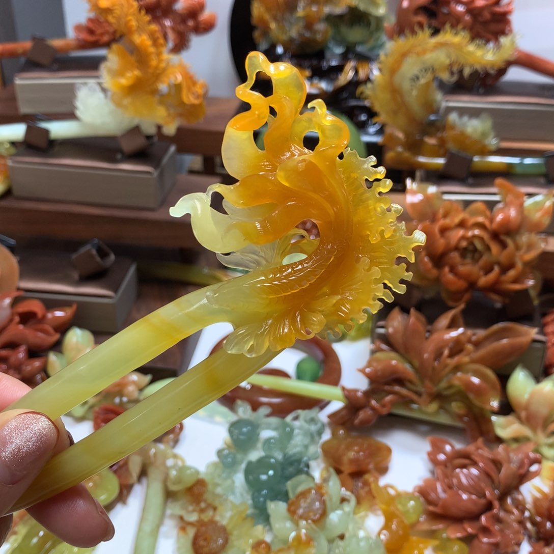 蛇纹石玉发饰未镶嵌软**糖