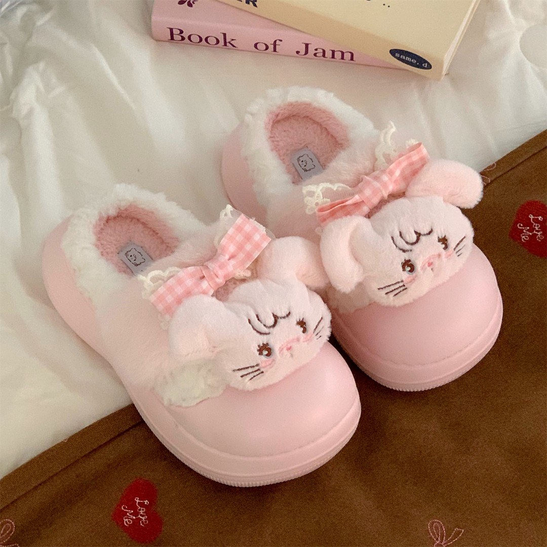 细细条 软萌小兔防滑儿童棉拖鞋居家外穿亲子少女心毛毛鞋女冬