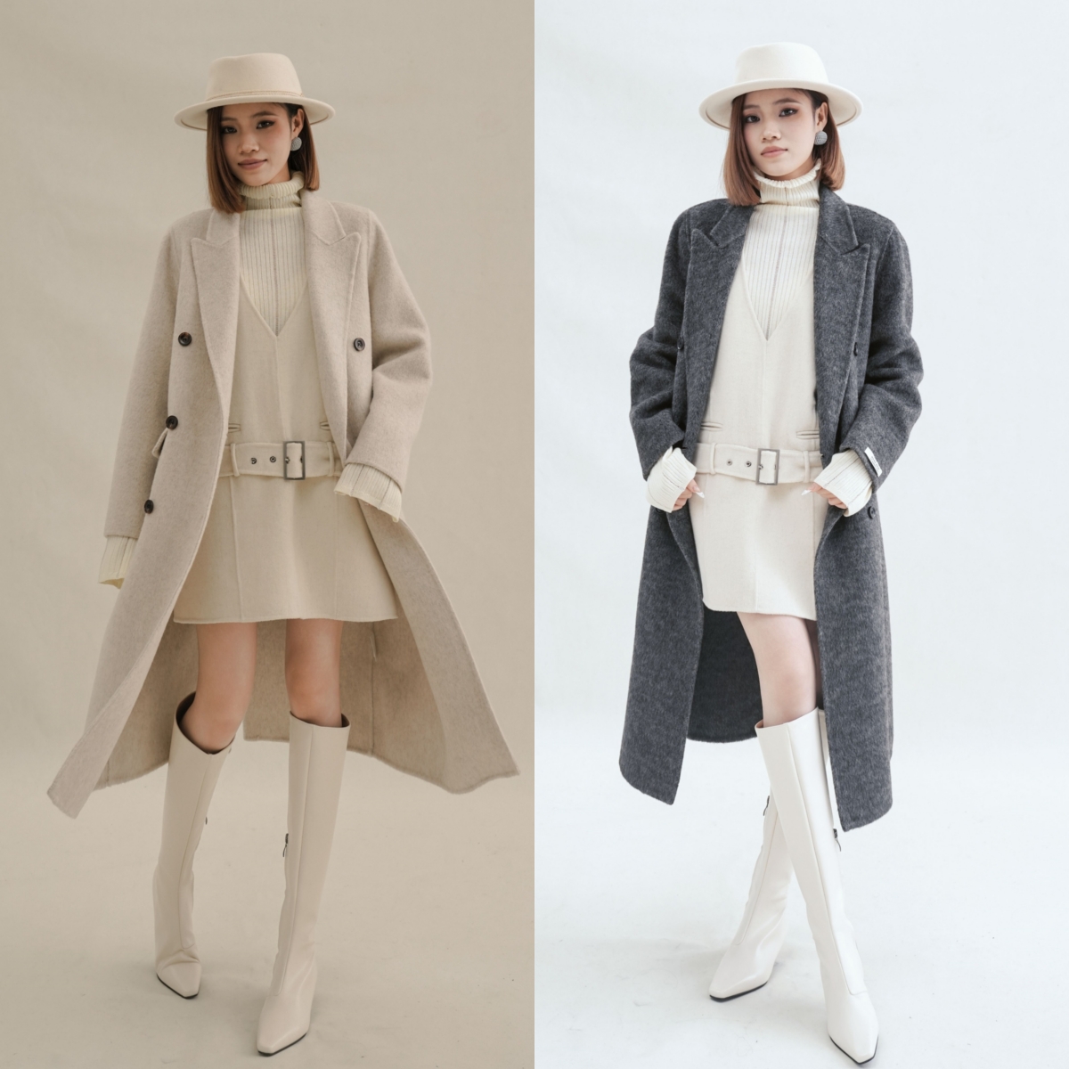 老吴的衣橱 气质老钱风羊毛双面呢外套女秋冬呢大衣中长款W620