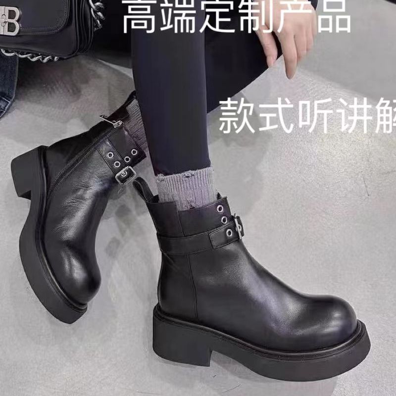【表弟严选】C458 黑色绒里 高端圆头厚底短靴 烟筒靴