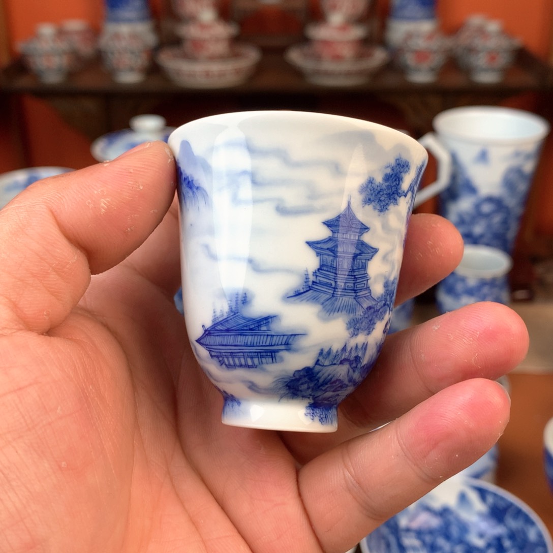 山水主人杯手工手绘